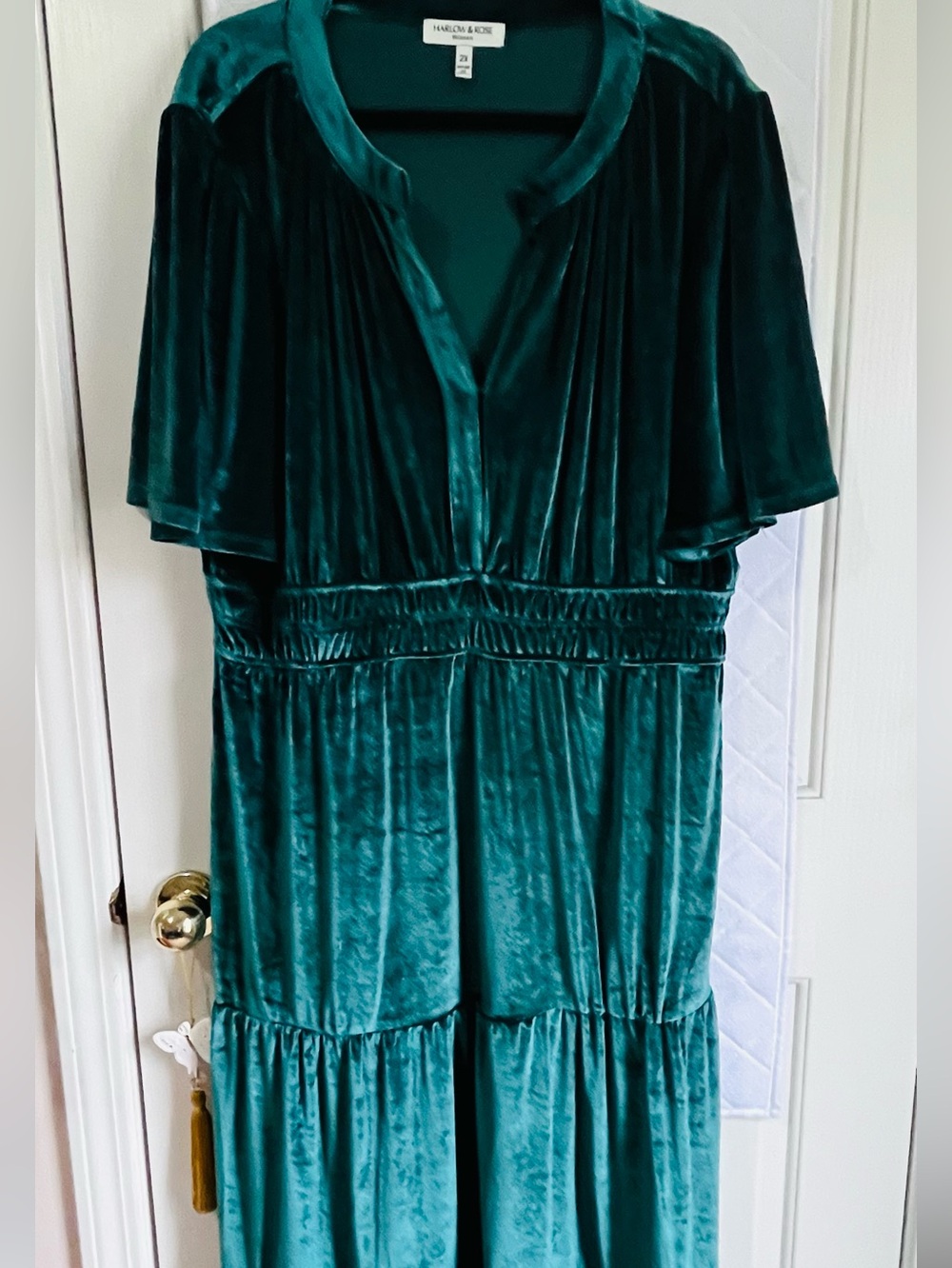 Harlow & Rose Emerald Green Velvet tired maxi dress 2X